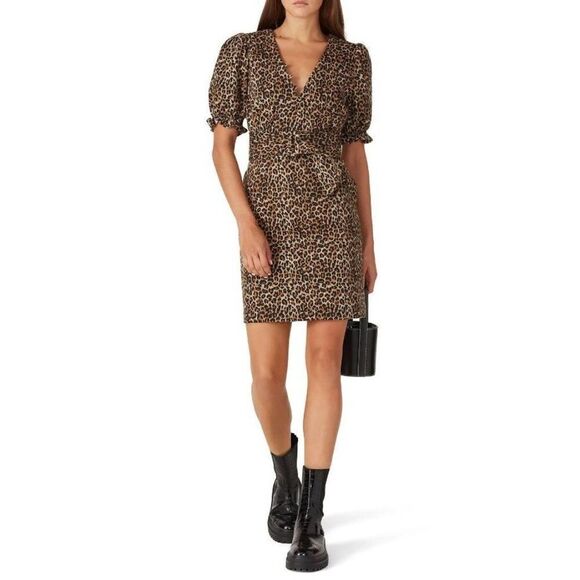 Marissa Webb Collective the Carly Leopard Print Canvas Belted Dress Sz 6 Pockets - Picture 1 of 14